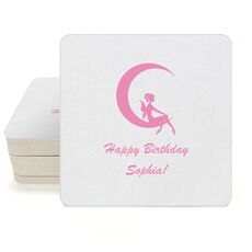 Fairy on the Moon Square Coasters