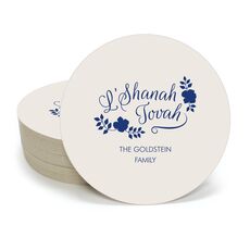 Floral L'Shanah Tovah Round Coasters