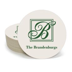 Framed Initial Plus Text Round Coasters