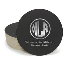 Framed Rounded Monogram with Text Round Coasters