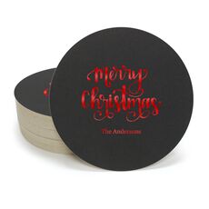 Hand Lettered Merry Christmas Round Coasters