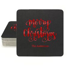 Hand Lettered Merry Christmas Square Coasters