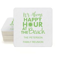 Happy Hour at the Beach Square Coasters