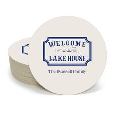 Welcome to the Lake House Sign Round Coasters