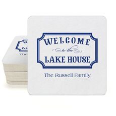 Welcome to the Lake House Sign Square Coasters
