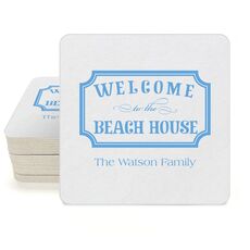 Welcome to the Beach House Sign Square Coasters