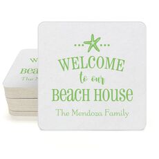 Welcome to Our Beach House Square Coasters