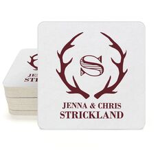 Large Initial Antlers Square Coasters