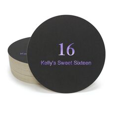Large Number with Text Round Coasters