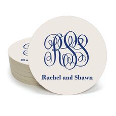 Large Script Monogram with Text Round Coasters
