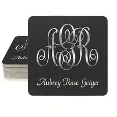 Large Script Monogram with Text Square Coasters