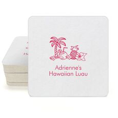 Tropical Hawaiian Luau Square Coasters