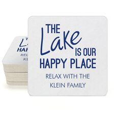 The Lake is Our Happy Place Square Coasters