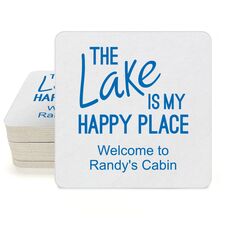 The Lake is My Happy Place Square Coasters