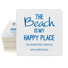 The Beach is My Happy Place Square Coasters