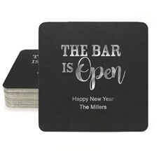 The Bar is Open Square Coasters