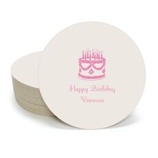 Sweet Floral Birthday Cake Round Coasters