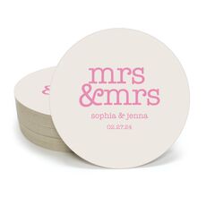 Stacked Happy Mrs & Mrs Round Coasters
