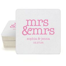 Stacked Happy Mrs & Mrs Square Coasters