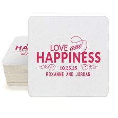Love and Happiness Scroll Square Coasters