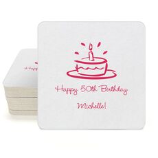 Modern Birthday Cake Square Coasters