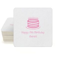 Sophisticated Birthday Cake Square Coasters