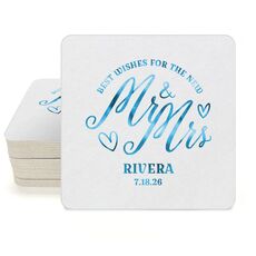 Mr. and Mrs. Best Wishes Square Coasters