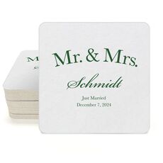 Mr  & Mrs Arched Square Coasters