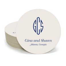 Shaped Oval Monogram with Text Round Coasters