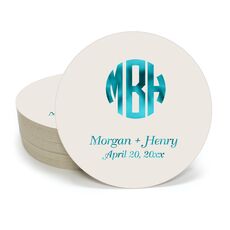 Rounded Monogram with Text Round Coasters