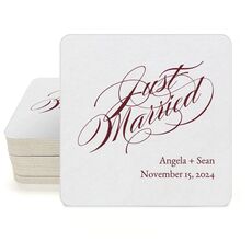 Romantic Just Married Square Coasters