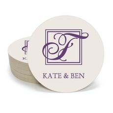 Pick Your Single Initial Monogram with Text Round Coasters