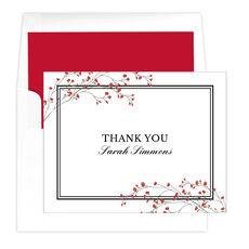 Red Tiny Blossoms Thank You Folded Note Cards