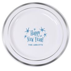 Radiant Happy New Year Premium Banded Plastic Plates