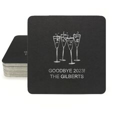 2024 New Years Glasses Square Coasters