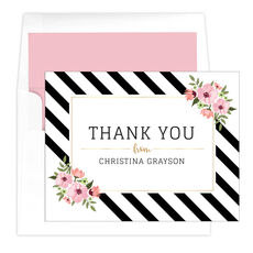 Faux Gold Floral Stripes Folded Thank You Note Cards