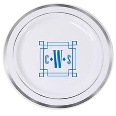 Greek Key Monogram Premium Banded Plastic Plates