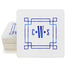 Greek Key Monogram Square Coasters