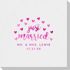 Confetti Hearts Just Married Linen Like Napkins