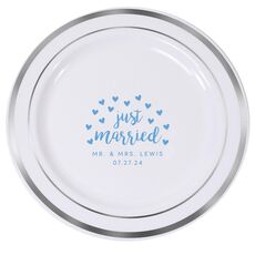 Confetti Hearts Just Married Premium Banded Plastic Plates