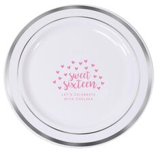 Confetti Hearts Sweet Sixteen Premium Banded Plastic Plates