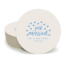 Confetti Hearts Just Married Round Coasters