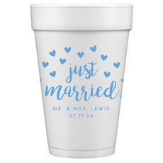 Confetti Hearts Just Married Styrofoam Cups