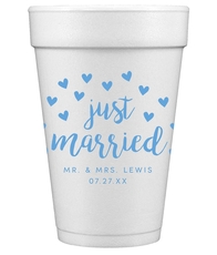 Confetti Hearts Just Married Styrofoam Cups