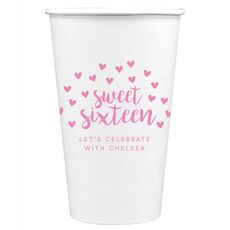 Confetti Hearts Sweet Sixteen Paper Coffee Cups