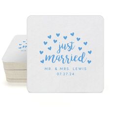 Confetti Hearts Just Married Square Coasters