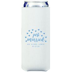 Confetti Hearts Just Married Collapsible Slim Koozies