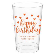 Confetti Hearts Happy Birthday Clear Plastic Cups
