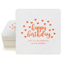 Confetti Hearts Happy Birthday Square Coasters
