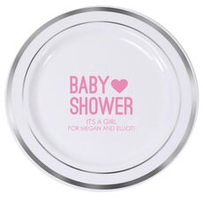 Baby Shower with Heart Premium Banded Plastic Plates